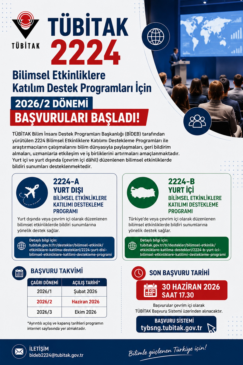 TÜBİTAK 2224 Bilimsel Etkinliklere Katılım Destek Programları İçin 2026/2 Dönemi Başvuruları Başladı
